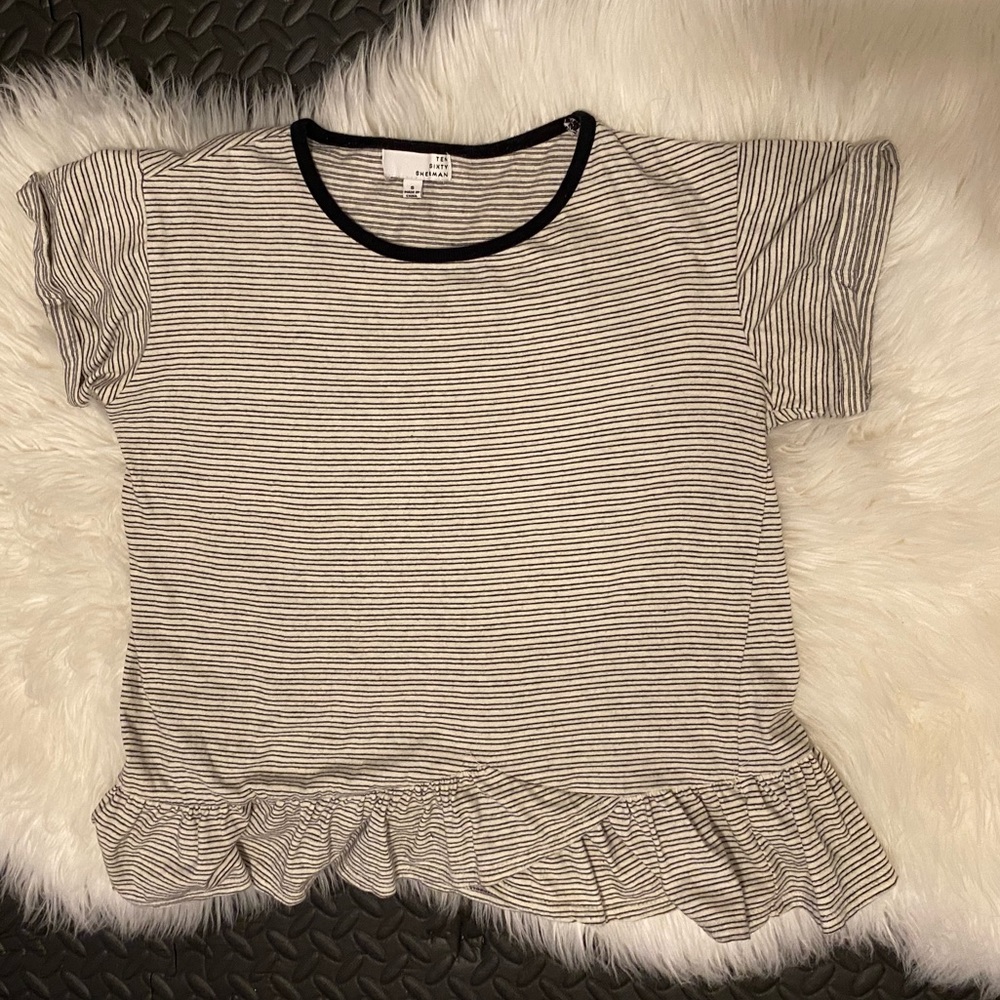 Nordstrom Ten Sixty Sherman Striped Ruffle Bottom Short Sleeved Top Size Small